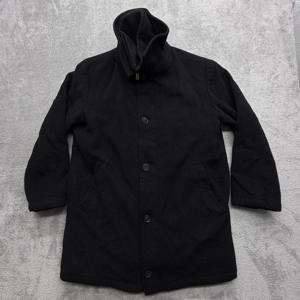 Calvin Klein Coat Mens Medium Black Wool Cashmere Stand Collar Zip Button Lined